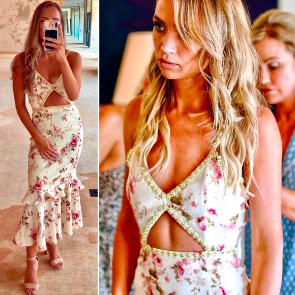 V. Chapman Luna Dress English Rose Floral Beaded Crystal Trim Midi 8 Medium - Picture 12 of 15